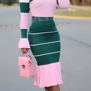 Mermaid Pink Chiffon and Jade Tiered Skirt, Small